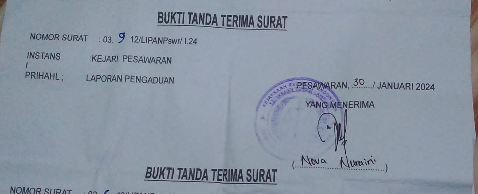 Kejari Pesawaran Terima Laporan dari LSM LIPAN Indonesia Dugaan Pungli PTSL Tahun 2023 Sebesar Rp.750.000 oleh Oknum POKMAS selaku Sekdes Pemdes Desa Durian 2 IMG 20240130 WA0183