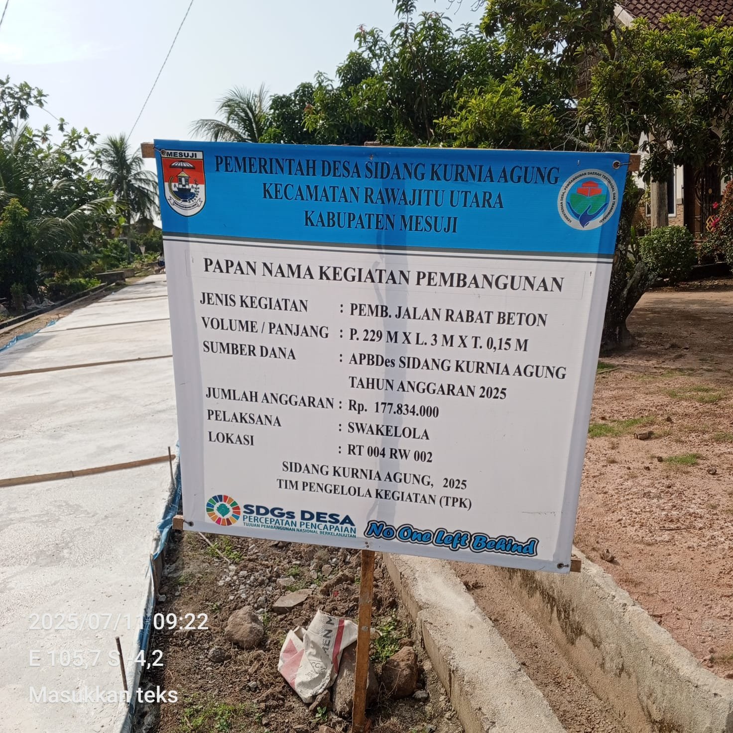 Pemerintah Desa Sidang Kurnia Agung Budiyanto Sukses Bangun Jalan Rabat Beton Tahun Anggaran 2025 2 IMG 20251218 WA0064